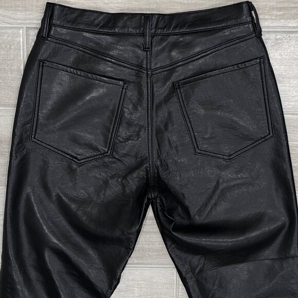 Agolde Recycled Leather Riley Long High Rise Straight Leg Pants in Detox Black - Picture 9 of 16